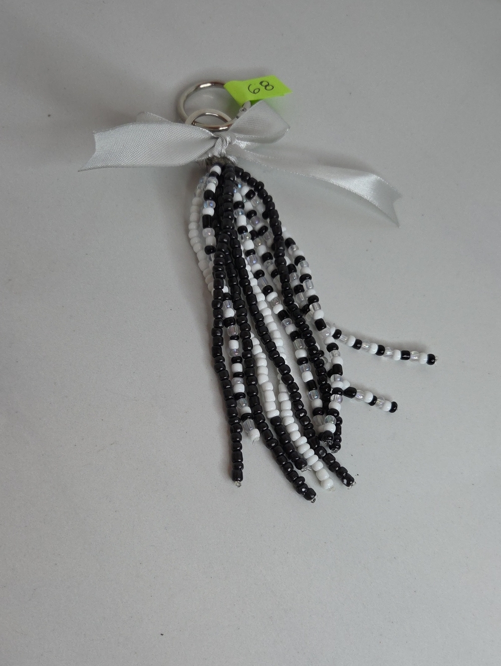 68 - Beaded Tassel Bag Charm- Black & White